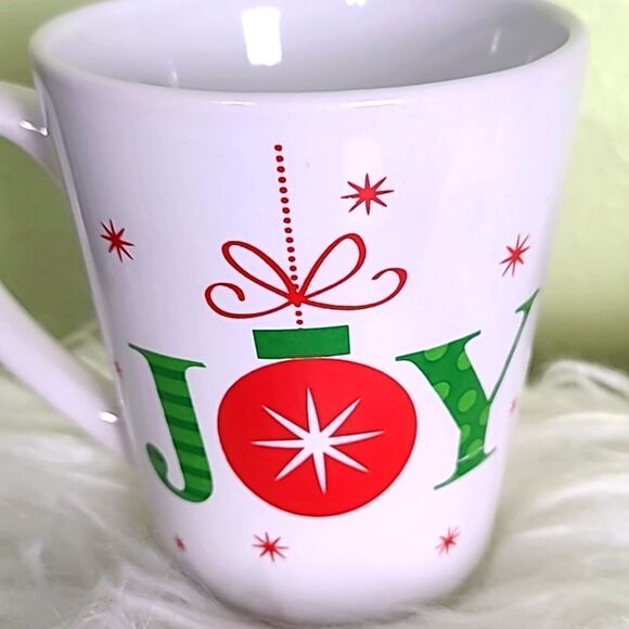 Holiday Mugs "JOY", White, Red & Green, Set of 4 - Picture 4 of 6